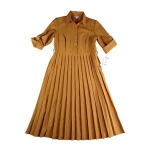 Nanette Lepore Dress Womens 4 Orange Shirtdress Button Pleated No Belt NWT